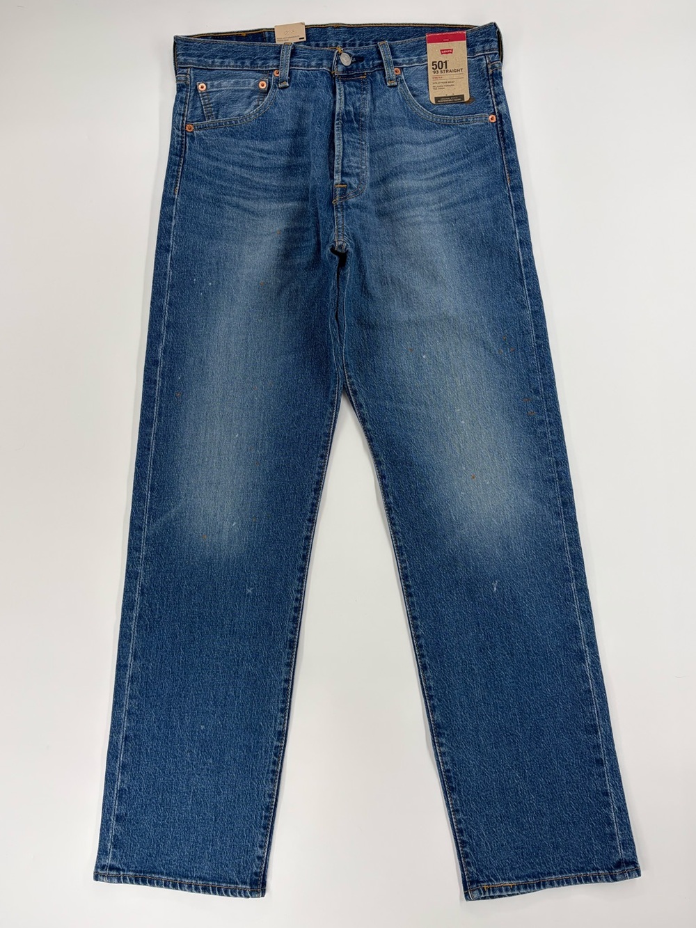 Levi's 501 '93 Straight Jeans Mens 32 x 32 Blue Paint Splatter Button Fly New